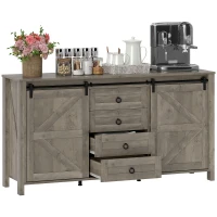 HOMCOM 60" Buffet Cabinet, Farmhouse Sideboard with Sliding Barn Doors, Drawers and Adjustable Shelves, Distressed Light Grey(m-11)