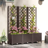 Outsunny Raised Garden Bed with Trellis, Plastic Raised Flower Bed with Drainage Holes and Drain Plugs(m-8)