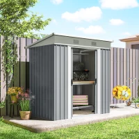 Outsunny 6' x 4' Outdoor Storage Shed, Metal Garden Shed with Lockable Sliding Doors and Vents, Grey(m-9)