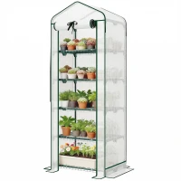 Outsunny Mini Greenhouse with Screen Roof, 5 Tier Portable Small Greenhouse with High Strength PE Cover, White(m-1)