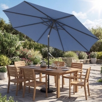 Outsunny 10' x 10' Round Market Umbrella with Base and Sandbag, Patio Umbrella with Crank Handle and Tilt, Blue