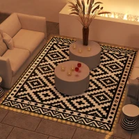 Outsunny Outdoor Rug Carpet Reversible Plastic Straw Rug with LED Lights Black and White 10' x 8' for Patio(m-2)