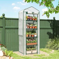 Outsunny Mini Greenhouse with Screen Roof, 5 Tier Portable Small Greenhouse with High Strength PE Cover, White(m-10)