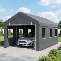 Outsunny 10' x 20' Carport, Heavy Duty Portable Garage with 6 Mesh Windows and 2 Doors, Dark Grey(m-10)