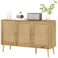 HOMCOM Bohemian Sideboard with Rattan Doors & Adjustable Shelf, Natural Wood Finish(m-2)