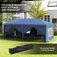 Outsunny 10' x 20' Pop Up Canopy Tent Outdoor Portable Easy Up Party Tent Garden Shade Shelter with Walls Carrying Bag, Blue(m-5)