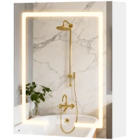 HOMCOM Bathroom Medicine Cabinet with Lights, Wall Mounted Mirror Cabinet with Demister Pad, Adjustable Shelves, White(m-2)