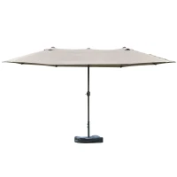 Outsunny 15' Outdoor Patio Umbrella with Twin Canopy Sunshade Steel Table Umbrella w/ Lift Crank, Cross base, Sandbag, Light Grey(m-2)