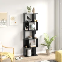 HOMCOM 5-Tier Geometric Bookshelf, S Shaped Bookcase, Modern Freestanding Display Shelf Unit for Home Office, Black(m-8)