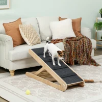 PawHut Dog Ramp for Bed Couch, Foldable Pet Ramp Height Adjustable 4 Levels from 14.75" to 24.5" for Cats and Small Dogs with Non-Slip Carpeted Surface, Natural(m-1)