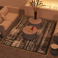 Outsunny Reversible Outdoor Rug Carpet with LED Lights, Carry Bag & Ground Stakes for Backyard, Deck, Picnic, Beach, 10' x 8'(m-2)