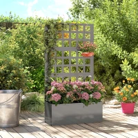 Outsunny Galvanized Raised Garden Bed Planter Box with Trellis for Climbing Plants, Vegetable, Vines, 24" x 9" x 44.5", Gray(m-7)