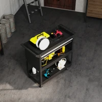 HOMCOM Tool Cart on Wheels, Utility Cart with Wheels, Ball Bearing Drawer, Storage Trays for Garage, Warehouse, Black(m-10)