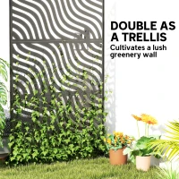 Outsunny Metal Outdoor Privacy Screen, Freestanding Outdoor Divider with Stand, 78" x 48", Black(m-5)