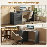 HOMCOM L Shaped Computer Desk Home Office Desk with 3 Drawers Black Wood Grain(m-4)