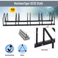 HOMCOM 5-Bike Bicycle Floor Parking Rack Cycling Storage Stand Ground Mount Garage Organizer for Indoor and Outdoor Use Black(m-4)