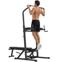 Soozier Foldable Power Tower Pull Up Dip Station with Adjustable Weight Bench for Home Gym Strength Training Fitness(m-11)