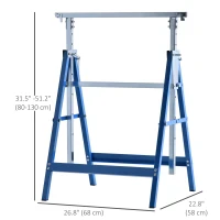 HOMCOM Set of 2 Adjustable Telescopic Builders Trestle, DIY Steel Work Bench Carpenter, Folding Saw Horse Tools Blue(m-3)
