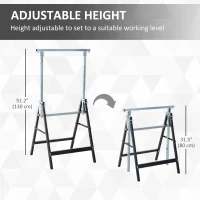 HOMCOM Set of 2 Adjustable Telescopic Builders Trestle, DIY Steel Work Bench Carpenter, Folding Saw Horse Tools Black(m-4)