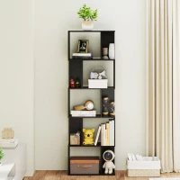 HOMCOM 5-Tier Geometric Bookshelf, S Shaped Bookcase, Modern Freestanding Display Shelf Unit for Home Office, Black(m-9)