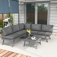 Outsunny Outdoor Corner Garden Set, Convertible 4-Piece Furniture with 2 Sofas, 1 Corner Chair, and 1 Coffee Table, Grey(m-1)