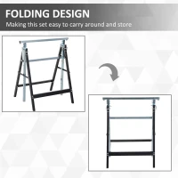 HOMCOM Set of 2 Adjustable Telescopic Builders Trestle, DIY Steel Work Bench Carpenter, Folding Saw Horse Tools Black(m-6)