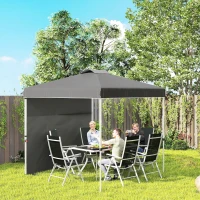 Outsunny 8 x 8 Pop Up Canopy with 1 Sidewall, Carry Bag and 4 Sand Bags, Height Adjustable Instant Sun Shelter, Dark Grey(m-1)