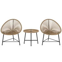 Outsunny Outdoor Bistro Set, 3 Piece Wicker Patio Furniture Set with Acapulco Chairs and Glass-Top Table, Natural Wood(m-11)