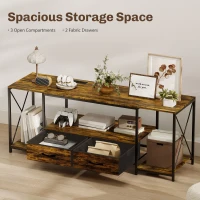 HOMCOM Industrial TV Stand for up to 55 Inch TV, TV Console with Charging Station and RGB LED Lights, Rustic Brown(m-6)