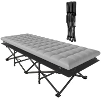 Outsunny Camping Cot with Soft Pad, 32" Extra Wide Folding Cots with Non-Slip Feet and Carry Bag, Grey(m-11)