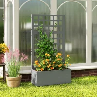 Outsunny Galvanized Raised Garden Bed Planter Box with Trellis for Climbing Plants, Vegetable, Vines, 24" x 9" x 44.5", Gray(m-9)