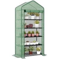 Outsunny 5 Tier Mini Greenhouse, Small Portable Greenhouse with PE Cover, Roll-Up Zippered Door, 76" x 35.4" x 19.3", Green(m-11)