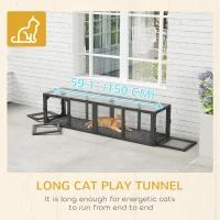 PawHut Outdoor Cat Tunnel, Wooden Play Cat Enclosure, Extendable Pet Run with 3 Doors, for Indoor and Outdoor Use, Grey(m-7)