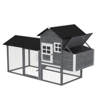 PawHut 84" Wooden Chicken Coop, Hen House Outdoor with Run Nesting Box, Asphalt Roof, Removable Tray, Ramp, Poultry Cage for 2-3 Chickens, Gray(m-12)