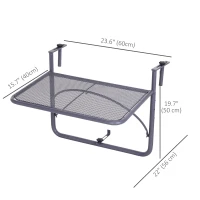 Outsunny Adjustable Balcony Hanging Railing Table, Metal Mounting Mini Wall Desk Storage Rack, Outdoor Flower Stand Serving Table Rectangle, Grey(m-3)