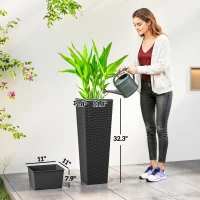 Outsunny 32 Inch Tall Planters for Outdoor Plants, Set of 2 Plastic Flower Pots with Drainage Holes, Black(m-3)