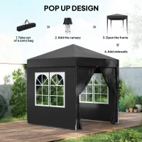 Outsunny 6.6'x6.6' Pop Up Canopy Tent with Sidewalls, Instant Sun Shelter Camping Gazebo with Carry Bag, Black(m-4)