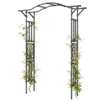 Outsunny Garden Arch, PE-Coated Steel Garden Arch Trellis with Extended Top, Black(m-1)
