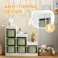 Qaba 3 Layers Toy Storage Organizer Kids Bookshelf Children Toy Storage w/ 6 Plastic Bins, Green(m-6)