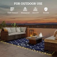 Outsunny Reversible Outdoor Rug Carpet with LED Lights, 12' x 9' PP Straw Rug with Carry Bag and Ground Stakes(m-6)