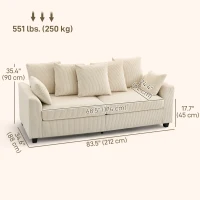 HOMCOM Corduroy Couch, 3 Seater Sofa, Modern Upholstered Couch with Curved Armrests and 8 Removable Pillows, Beige(m-3)