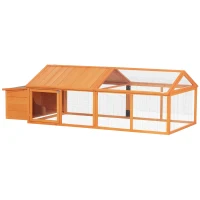 PawHut 95"L Chicken Run Large Chicken Coop with Nesting Box Wooden Roof Side Door for Outdoor 4–8 Chickens(m-2)