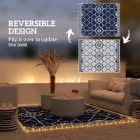 Outsunny Reversible Outdoor Rug Carpet with LED Lights, 10' x 8' PP Straw Rug with Carry Bag and Ground Stakes(m-5)