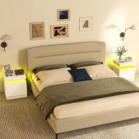 HOMCOM Nightstand Set of 2, End Side Tables with LED Lights, Bedside Tables with 2 Drawers, for Bedroom, White(m-8)