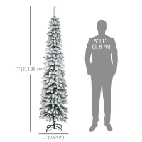 HOMCOM 7ft Snow-Flocked Artificial Christmas Tree, Slim Pencil Xmas Tree with 490 Realistic Branches, Metal Base, Green(m-3)