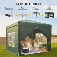 Outsunny 10'x10' Outdoor Pop Up Party Tent Wedding Gazebo Canopy with Carrying Bag (Dark Green)(m-4)