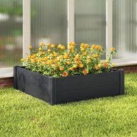 Outsunny Vinyl Raised Garden Bed Kit, 6.5 x 2 x 1ft Elevated Garden Box with Divider and Open Bottom, Grey Wood Effect(m-9)