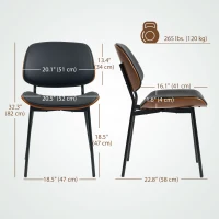 HOMCOM Dining Chairs Set of 2, Mid Century Modern Dining Room Chairs with Bentwood Back and Metal Legs for Kitchen Living Room(m-3)