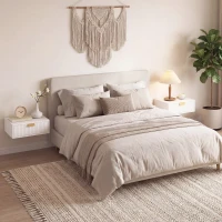 HOMCOM Modern Floating Nightstands Set of 2, Wall Mounted Bedside Tables with Wave Drawer White(m-10)