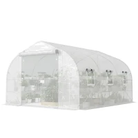 Outsunny 10'x11'x6' Walk-in Tunnel Greenhouse with Shelves, Mesh Door and Windows, Plant Hot House with PE Cover, White(m-1)